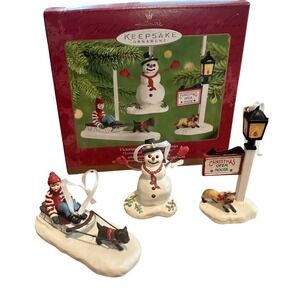 Thomas‎ Kinkade Victorian Christmas Ornament Set Snowman 2001 Hallmark